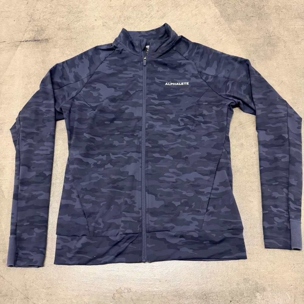 Alphalete Premium Womens Navy Blue Camo Full Zip Track Jacket Size Small SlimFit